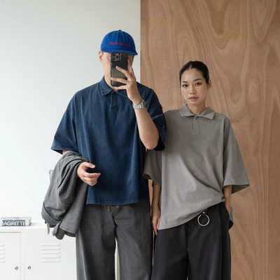 Áo polo boxy oversized vải wash thêu logo 2 màu 21ST URBAN Wash Polo