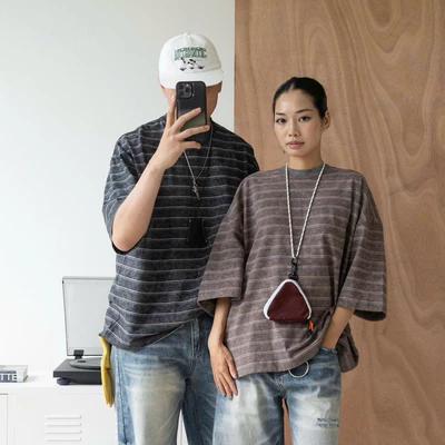 Áo phông cotton dáng oversized hoạ tiết kẻ 2 màu 21ST URBAN Faded