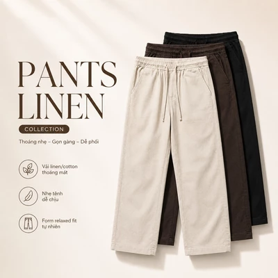 Quần dài nam ROWAY, chất liệu linen cotton | Quần dài dệt cạp chun