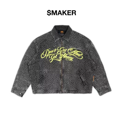 [SMAKER] Áo khoác form ngắn có đính đá - SWAROVKI "DONT GET MAD" WORKWEAR WASHED JACKET
