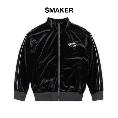 [SMAKER] Áo thun form dáng thể thao vải nhung màu đen - LOGO VELVET JACKET IN BLACK