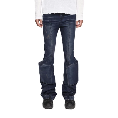 Quần Denim Skinny Goldie "PADDED BLUE FLARED" Giặt Mài Màu Xanh Đậm