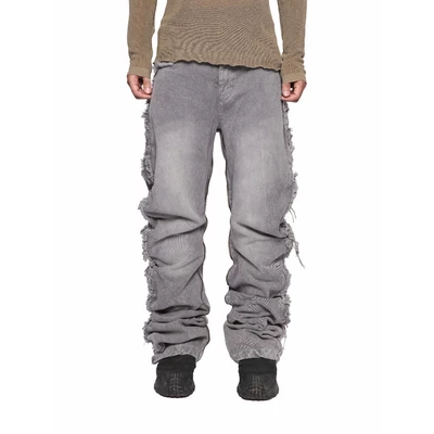 Quần Bò Dài Goldie "CURVED ZIPPED DENIM WASHED" Giặt Mài Ống Cong