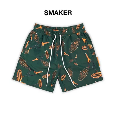 [SMAKER] Quần đùi ngắn xanh rêu in hoạ tiết vải nylon dù - MAJOR KEY NYLON SHORT