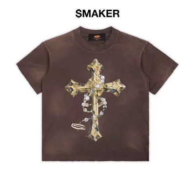 [SMAKER] Áo thun nam nữ 100% cotton màu nâu - CHAIN & CROSS WASHED TEE IN BROWN