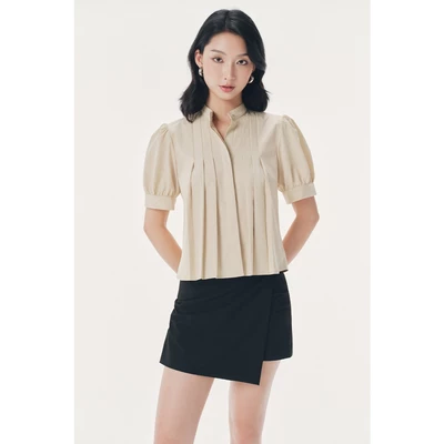 Áo kiểu tay ngắn xếp ly cổ tàu dáng suông A Mono Talk - MOF26S-T20032TK