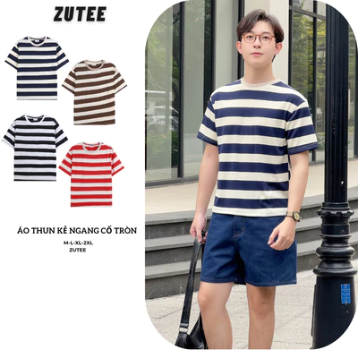 Áo thun nam kẻ sọc ngang ZUTEE phối kẻ sọc ngang kiểu dáng Basic form rộng vải cotton mềm co giãn A29
