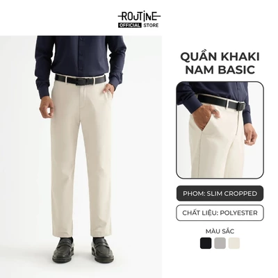 [🔥HOT] Quần Dài Kaki Nam Vải Dobby Texture Form Slim Cropped - Routine 10S25PCA010