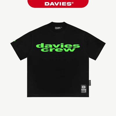 Áo thun rộng đen streetwear nam nữ DAVIES thiết kế hình in chữ xanh neon nổi bật tay ngắn Aether Glow Tee | D-T54-D