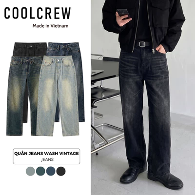 Quần Jeans Wash Vintage 𝐂𝐎𝐎𝐋𝐂𝐑𝐄𝐖 Form Rộng Bụi Bặm Unisex Nam Nữ Thời Trang Trendy QTD123