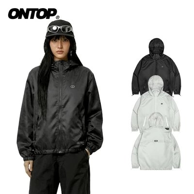 Áo khoác dù nam có mũ 2 lớp ONTOP chống nước cản gió có túi trong màu đen, xám | O-AK3