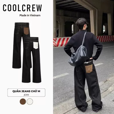 Quần Jeans Form Rộng Chữ M 𝐂𝐎𝐎𝐋𝐂𝐑𝐄𝐖 Phong Cách Unisex Nam Nữ, Đường Phố QTD009