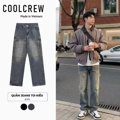Quần Jeans Túi Kiểu 𝐂𝐎𝐎𝐋𝐂𝐑𝐄𝐖 Trendy, Form Dáng Suông Ống Đứng, Basic Nam Nữ Phong Cách Hàn Quốc QTD069