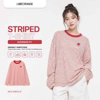 Áo Thun Sọc Ngang Form Rộng Tay Dài LIMEORANGE - LO26101101