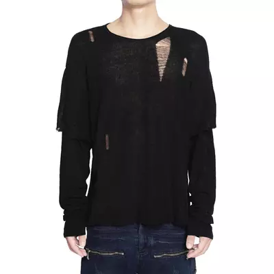 Áo Len Goldie "KNIT DISTRESSED BLACK DOUBLE SLEEVES" Form Cropped