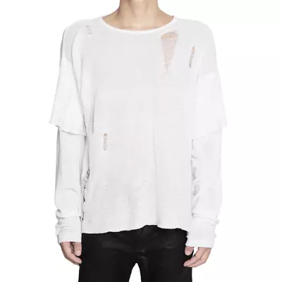 Áo Len Goldie "KNIT DISTRESSED WHITE DOUBLE SLEEVES" Form Cropped