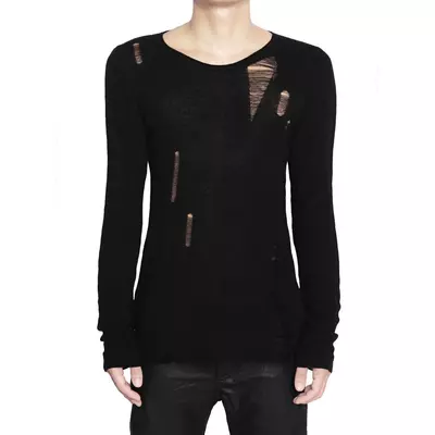 Áo Len Goldie "KNIT DISTRESSED BLACK" Form Cropped