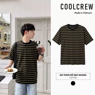 Áo Thun Kẻ Sọc Ngang 𝐂𝐎𝐎𝐋𝐂𝐑𝐄𝐖 Unisex Cotton Form Regular Cổ Tròn Phong Cách Hàn Quốc Trẻ Trung Mùa Hè ATN135