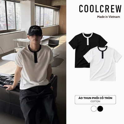 Áo Thun Phối Cổ Tròn Đen 𝐂𝐎𝐎𝐋𝐂𝐑𝐄𝐖 Unisex Nam Nữ Phong Cách Thời Trang Hàn Quốc ATN117
