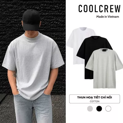 Áo Thun Cotton Hoạ Tiết Chỉ Nổi 𝐂𝐎𝐎𝐋𝐂𝐑𝐄𝐖 Form Rộng Phong Cách Unisex Nam Nữ ATN004