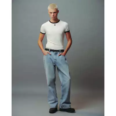 Eleven - Áo Thun Unisex Viền Tương Phản Thêu Mono | Màu Trắng Viền Đen