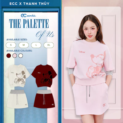 Set Chân Váy Tencel ECOCHIC SD005 Hình In Mickey Dễ Thương Chính Hãng Bản Quyền Disney Chất Liệu Cao Cấp
