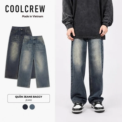 Quần Jeans Baggy Ống Suông 𝐂𝐎𝐎𝐋𝐂𝐑𝐄𝐖 Unisex Nam Nữ, Dáng Rộng Retro Wash Phong Cách Hàn Quốc