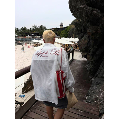 Áo Sơ Mi Apple Pie Kẻ Sọc Đi Biển Unisex Form Rộng ( Apple Pie Shirt Uncover )