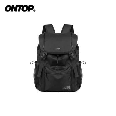 Balo nắp gập vải dù chống nước ONTOP có khóa gài ngực trợ lực màu đen Flap-Top Utility Backpack | O-P76-D