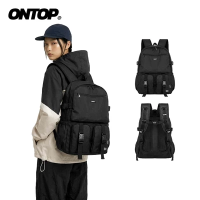 Balo vải canvas chống gù ONTOP canvas nhiều ngăn đựng vừa laptop 15.6inch màu đen Buckle Backpack Pos-Pro | O-P66