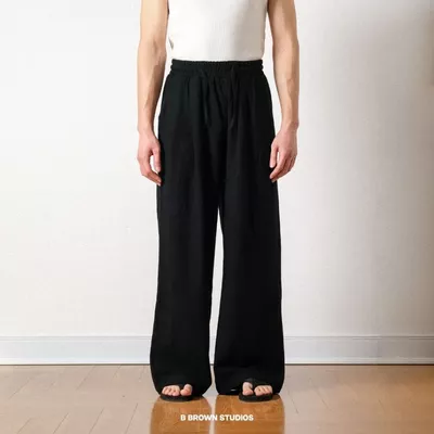 Quần Linen Nam B Brown Nomad Linen Trousers Form Rộng Màu Đen V2