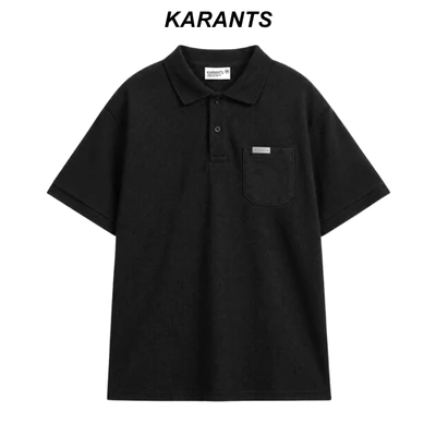 Karants Áo Polo Oversize Vải Cotton Cá Sấu Phối Túi Gắn Thanh Kim Loại Trơn Nam Nữ Unisex - KR480