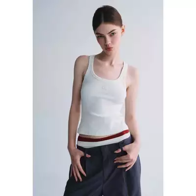 Eleven - Áo Tank Top Vải Thun Gân Thêu Mono | Màu Trắng