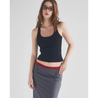 Eleven - Áo Tank Top Vải Thun Gân Thêu Mono | Màu Đen