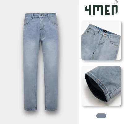 Quần Jean 4MEN Phối Dây Sọc 2 Bên Sườn Form Straight QJ128 Phong Cách Trẻ Trung, Năng Động