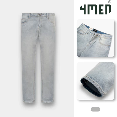 Quần Jean 4MEN Phối Dây Sọc 2 Bên Sườn Form Straight QJ129 Phong Cách Trẻ Trung, Năng Động