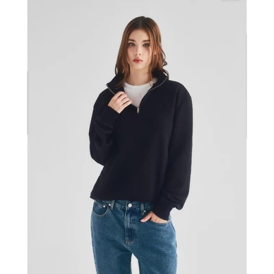 Eleven - Áo Nỉ Unisex Nam Nữ Cổ Khóa Kéo Thêu Mono | Màu Đen