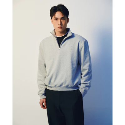 Eleven - Áo Nỉ Unisex Nam Nữ Cổ Khóa Kéo Thêu Mono | Màu Xám
