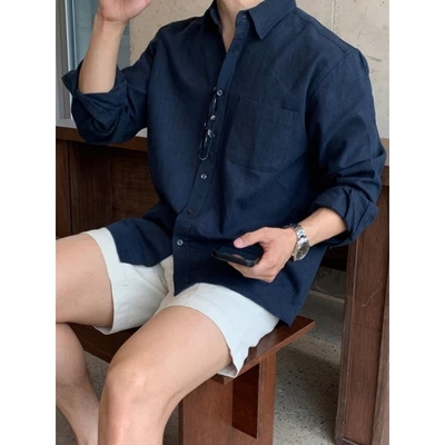 Áo sơ mi nam đũi cổ bẻ dài tay ZUTEE chất liệu đũi xước co giãn