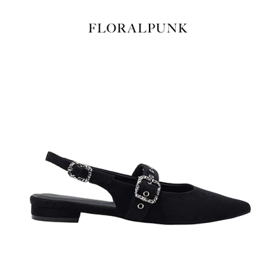 [NEW] Giày bệt Floralpunk Mary Pointy - Suede Black - Đế cao 3cm chất liệu da lộn - dây quai gót kèm móc khóa