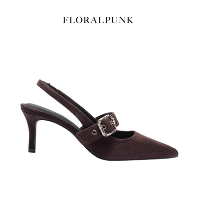 [NEW] Giày cao gót Floralpunk Mary Heels - Suede Brown - Đế cao 5cm chất liệu da lộn - dây quai gót kèm móc khóa