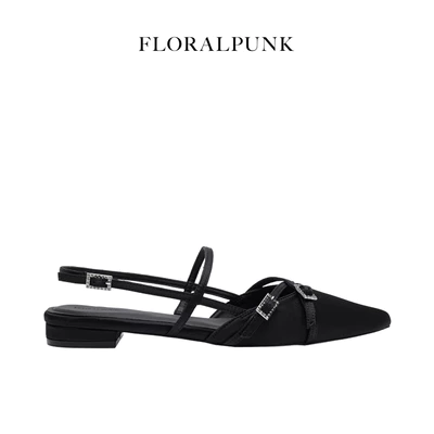 [NEW] Giày bệt Floralpunk Crystal Clasp Flats Satin - Đế cao 3cm chất liệu satin - dây quai gót kèm móc khóa