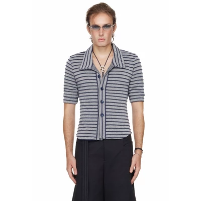 Áo Sơ Mi Nam Kẻ Sọc Tay Lửng Slim Fit Màu Xanh - BEUTER® MS SLIM-FIT STRIPED MID-SLEEVE SHIRT - BLUE