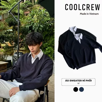 Áo Sweater Nỉ Phối Cổ Sơ Mi 𝐂𝐎𝐎𝐋𝐂𝐑𝐄𝐖 Unisex Nam Nữ Form Rộng Phong Cách Thời Trang Hàn Quốc ASW072