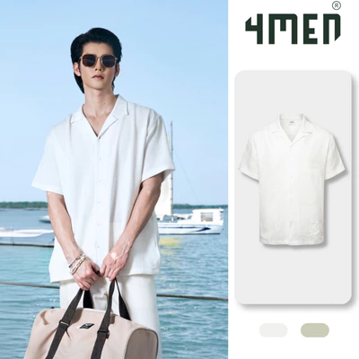 Áo Sơ Mi 4MEN Sọc Vân Chìm Cổ Cuban Ngắn Tay Form Relaxed SM206 Form Relax, Gọn Gàng, Thanh Lịch