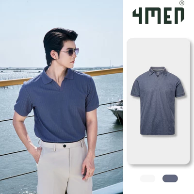 Áo Polo Sọc Chìm Cổ V 4MEN Form Regular PO189 Vải Thun Vân, Thanh Lịch, Thoáng Mát