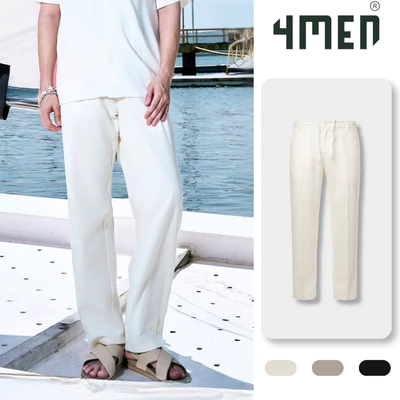 Quần Vải Linen Trơn 4MEN Ống Rộng Form Straight QK035 Lưng Thun Thoải Mái Dễ Vận Động