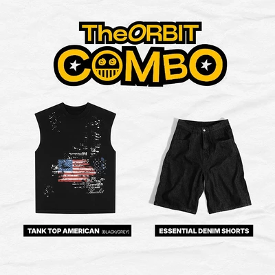 Combo Áo + Quần The ORBIT Tank top Acmerican + Essential Denim Shorts - Local Branh Chính Hãng