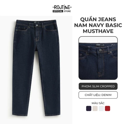 [🔥HOT] Quần Jeans Nam Trơn Xanh Navy Form Slim Cropped - Routine 10S25DPA105C
