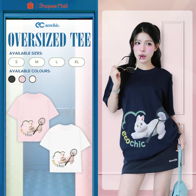 Áo Phông Oversize ECOCHIC B251 Hình In Thỏ Cầu Lông Công Nghệ In Digital Sắc Nét Form Rộng Chất Liệu Cotton Cao Cấp